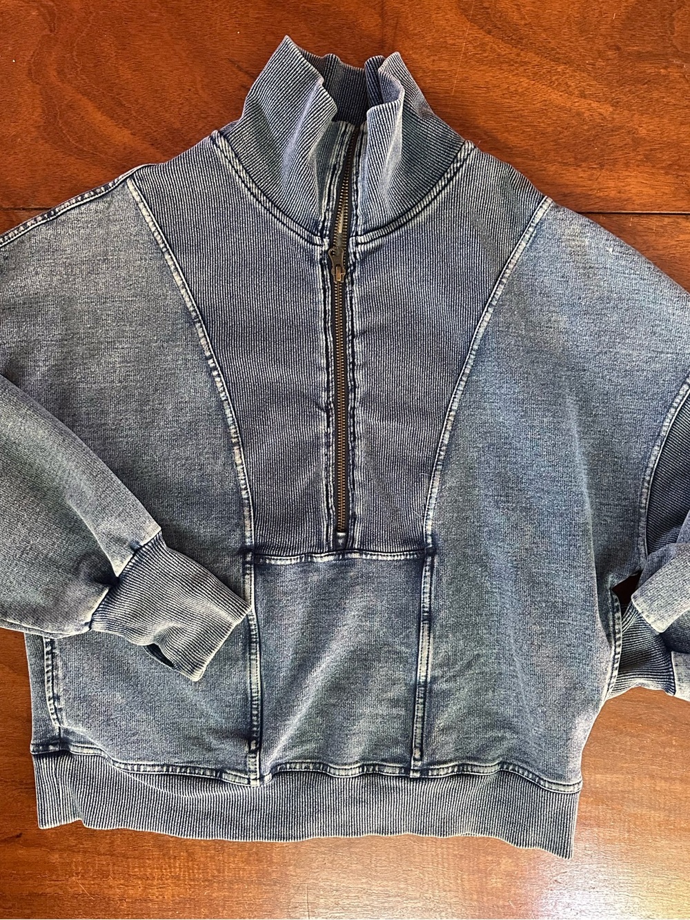 Free People Movement Blue Washed Half Zip Pullover Cropped XS Sweatshirt
